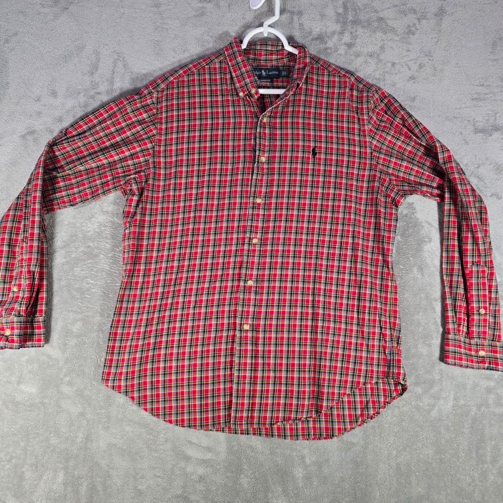 Ralph‎ Lauren Classic Fit Plaid Button Down Long Sleeve Shirt Red Large